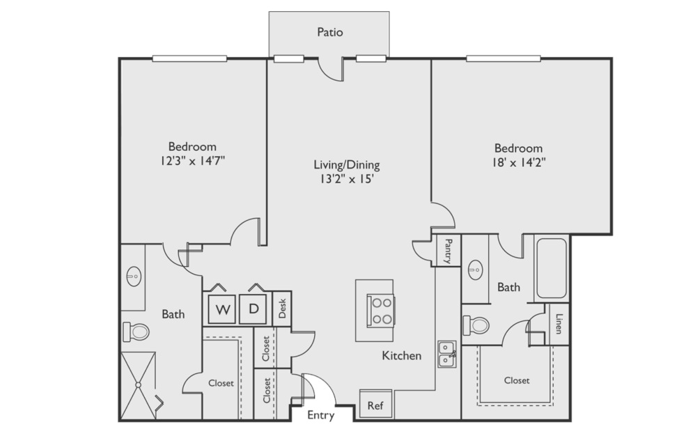 B1 A 2 bed  2 bath   1260 Sq Ft